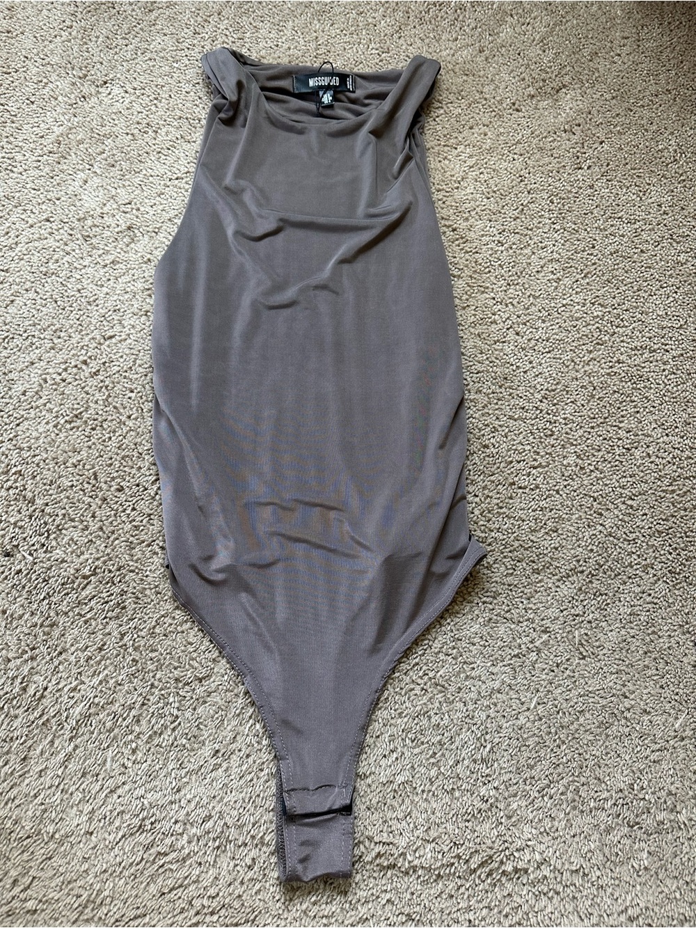 Missguided Taupe Sleeveless One-Piece Bodysuit.